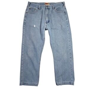 Field N Forest Mens Light Wash Denim Jeans 35x25 Relaxed Fit Distressed Cowboy